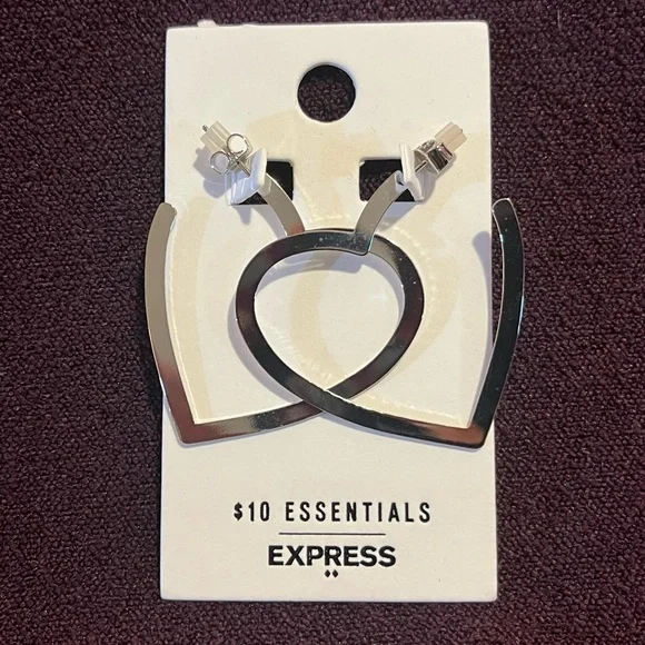 Express Silver Heart Hoop Earrings - New With Tags - Picture 3 of 7